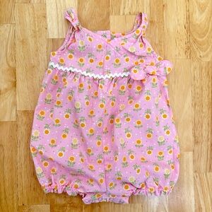 Gymboree Sunflower Fields Pink Tank Top Cotton Romper Spring 2007 Snap Buttons